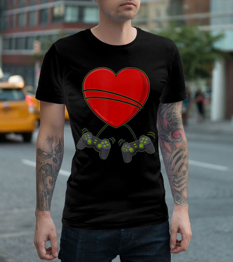 Valentines Day Heart With Video Gamer Controllers T-Shirt