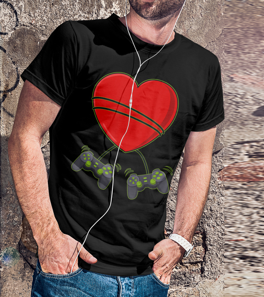 Valentines Day Heart With Video Gamer Controllers T-Shirt