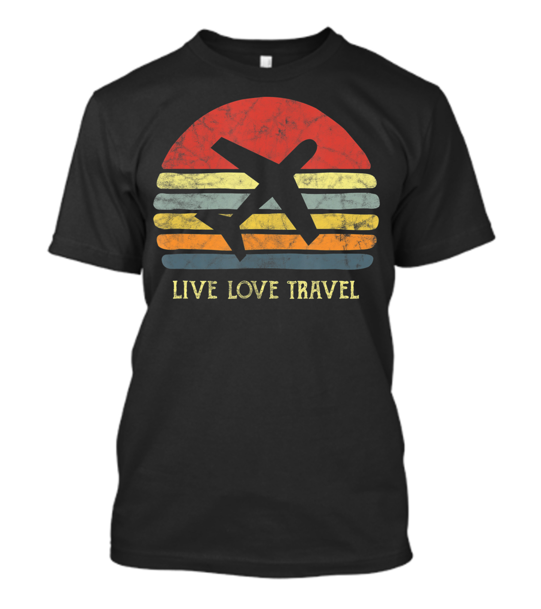 Live Love Travel Vintage World Traveler Themed Retro Sunset Airplane T-Shirt