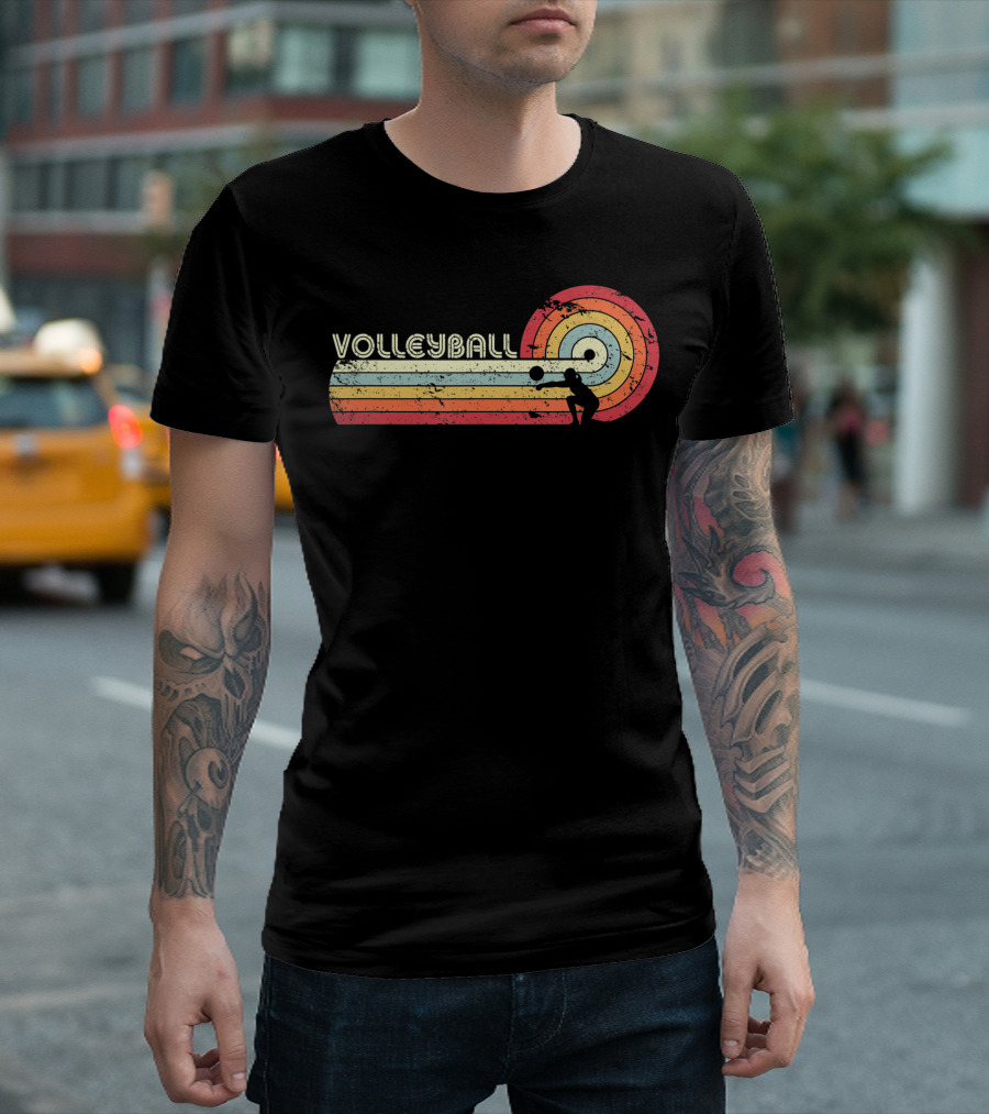 Retro Volleyball Silhouette Stripes T-Shirt