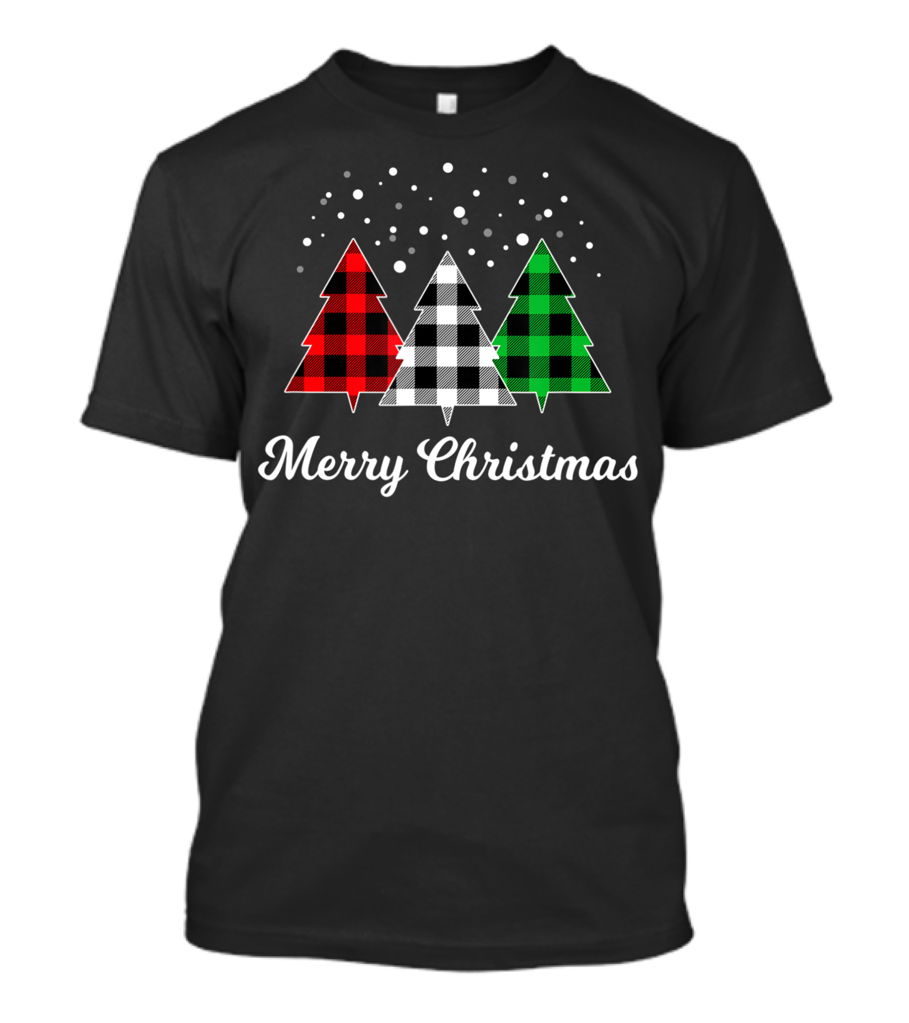 Merry Christmas Tree Plaid Holiday Xmas Snowflakes T-Shirt