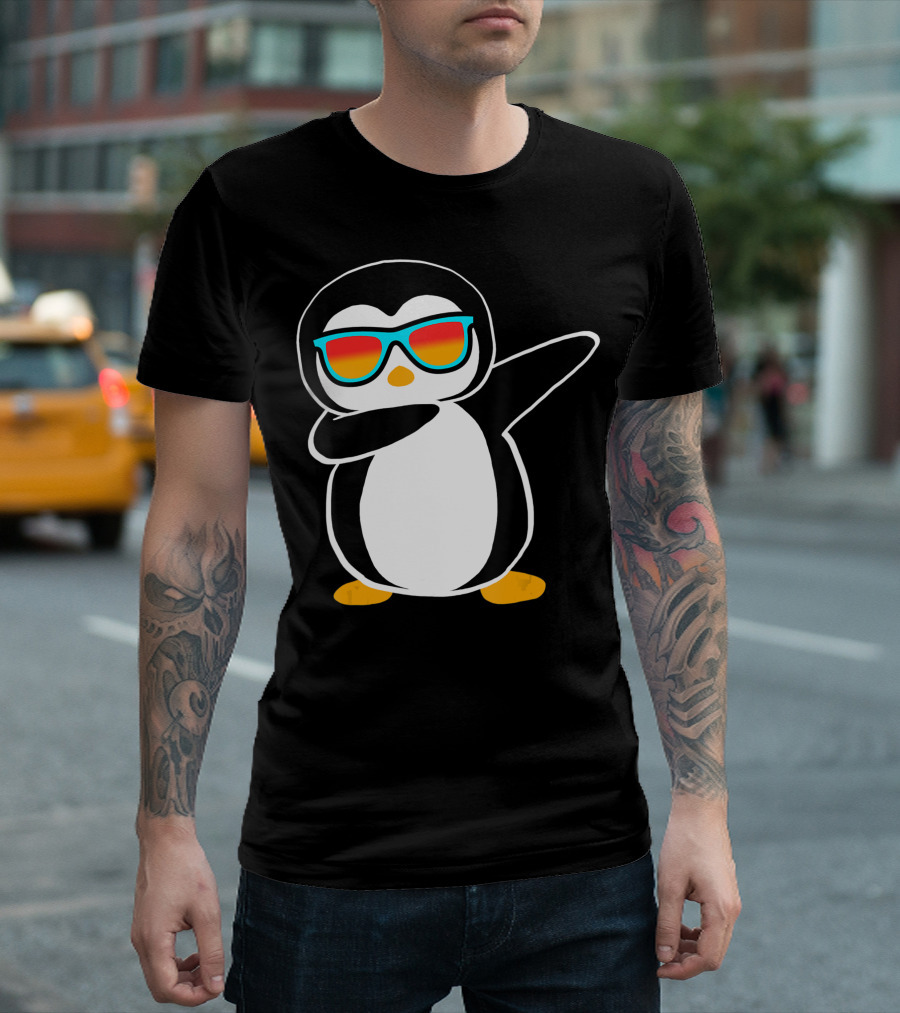 Dabbing Penguin with Sunglasses Cute Animal Birthday Party T-Shirt