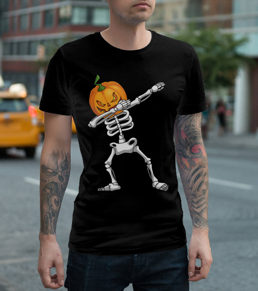 Dabbing Pumpkin Head Skeleton Scary Halloween Dab T-Shirt