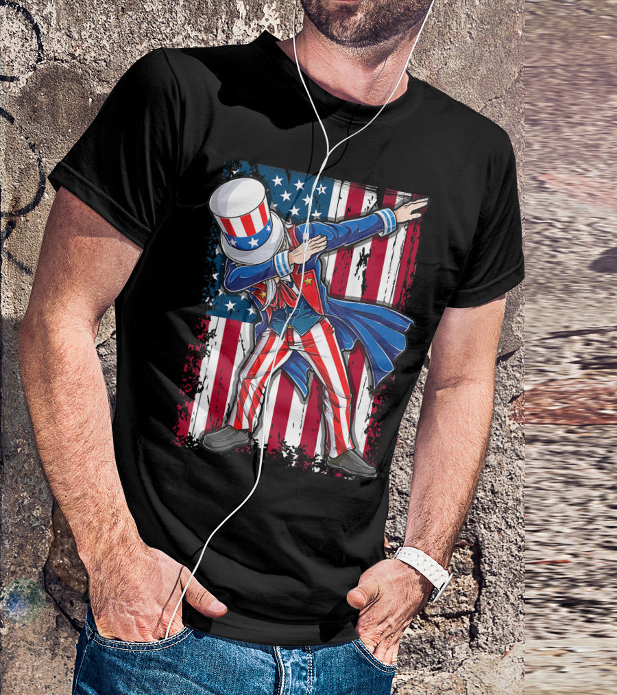Uncle Sam Dabbing American Flag 4th Of July T-Shirt