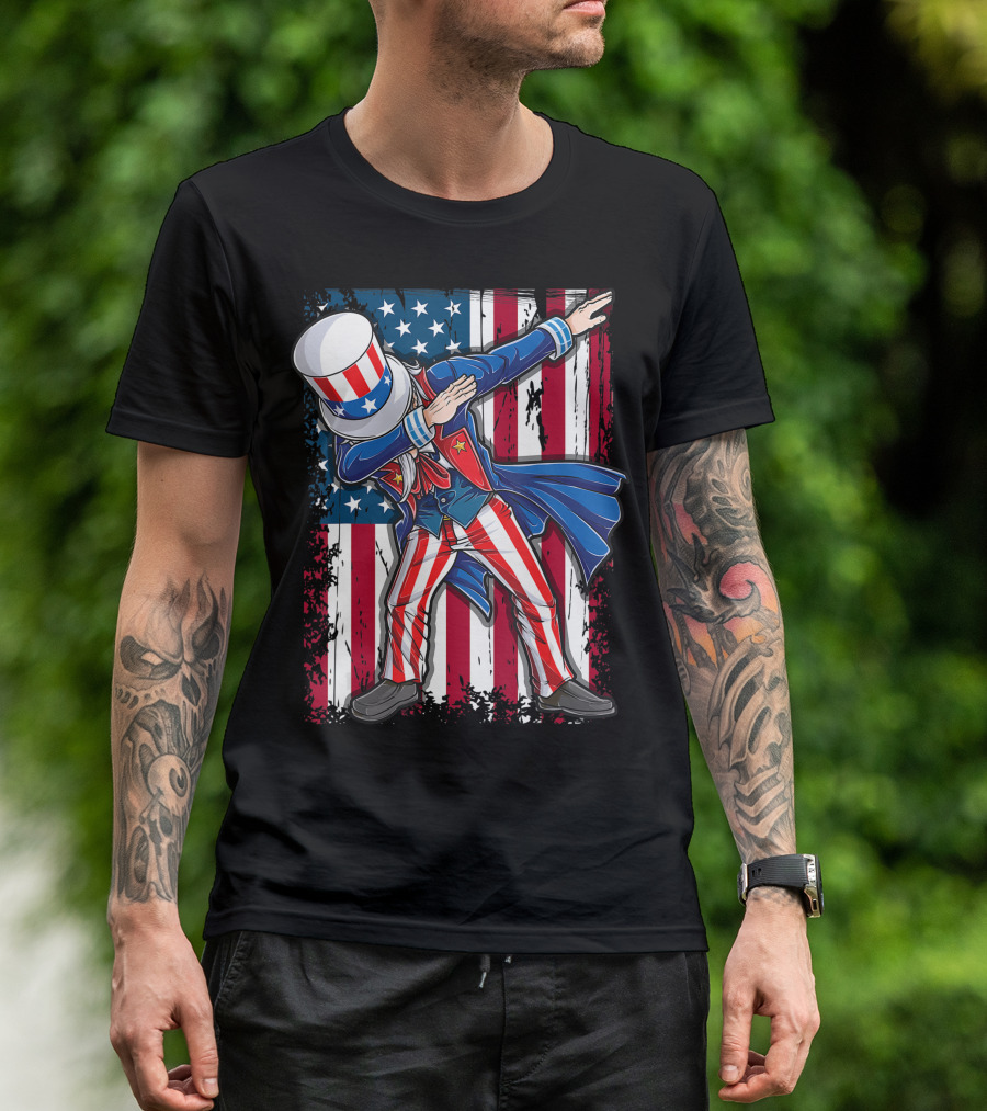 Uncle Sam Dabbing American Flag 4th Of July T-Shirt