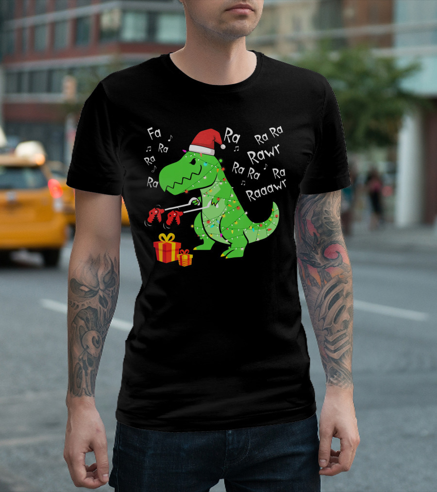 Fa Ra Ra Ra Ra Rawr Rex with Christmas Santa Hat Dinosaur T-Shirt