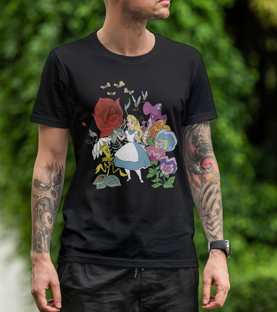 Disney Alice In Wonderland Wonderland Garden With Alice And Flowers T-Shirt
