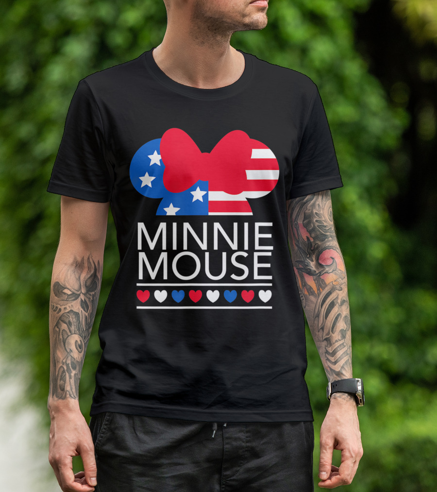 Minnie Mouse Americana Hearts Stars And Stripes Bow T-Shirt