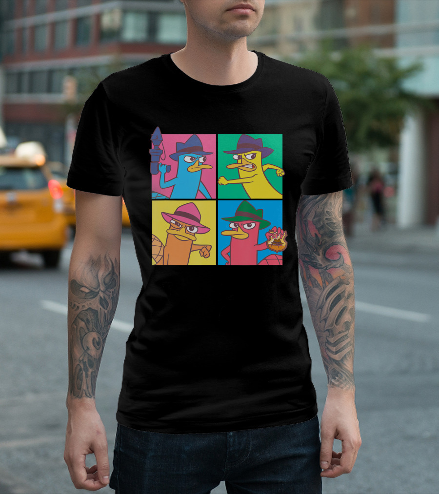 Disney Phineas And Ferb Agent Perry Pop Art Style Quad Panels T-Shirt