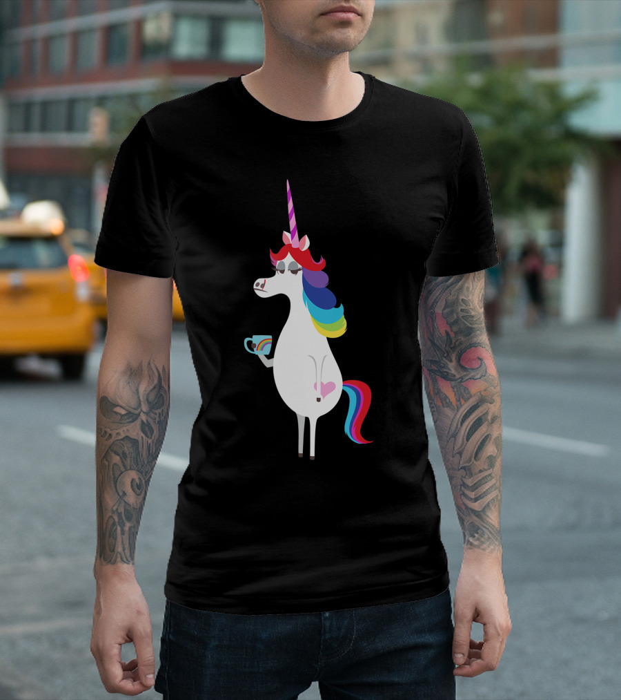 Disney Pixar Inside Out Rainbow Unicorn Character with Colorful Mane and Coffee Cup T-Shirt