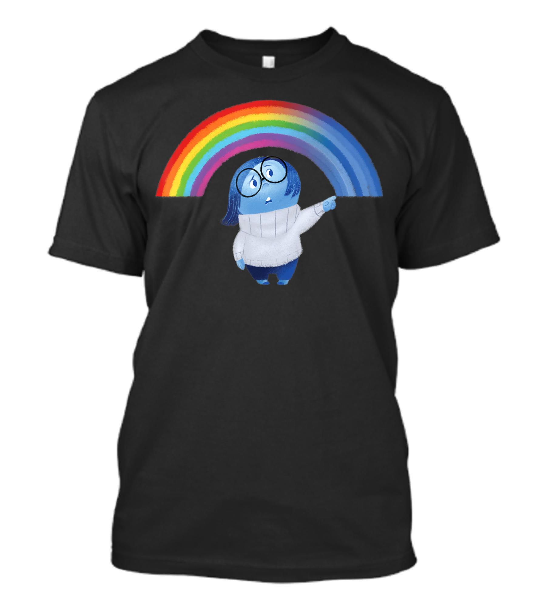 Disney Pixar Inside Out Sadness Under Colorful Rainbow T-Shirt
