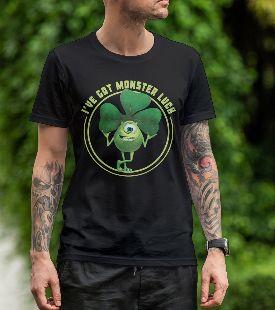 I've Got Monster Luck Disney Pixar Monsters Inc Mike Shamrock T-Shirt