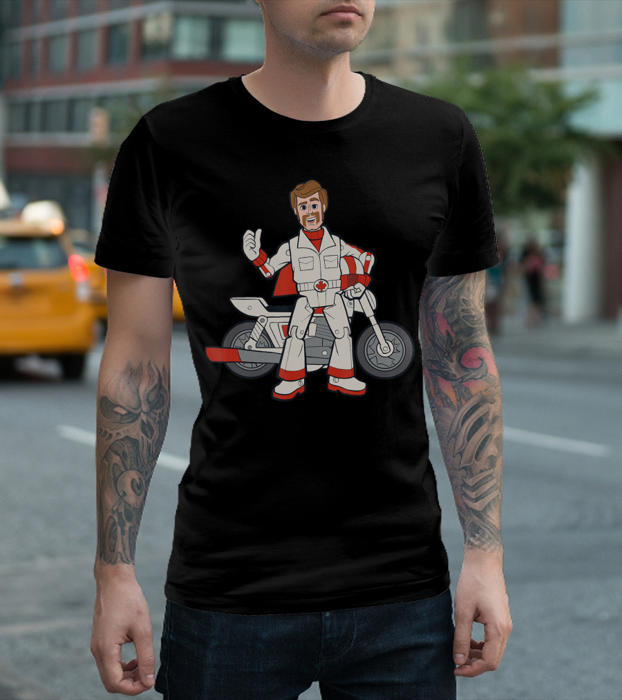 Disney Pixar Toy Story 4 Duke Caboom Motorcycle Pose with Canadian Flag Emblem T-Shirt