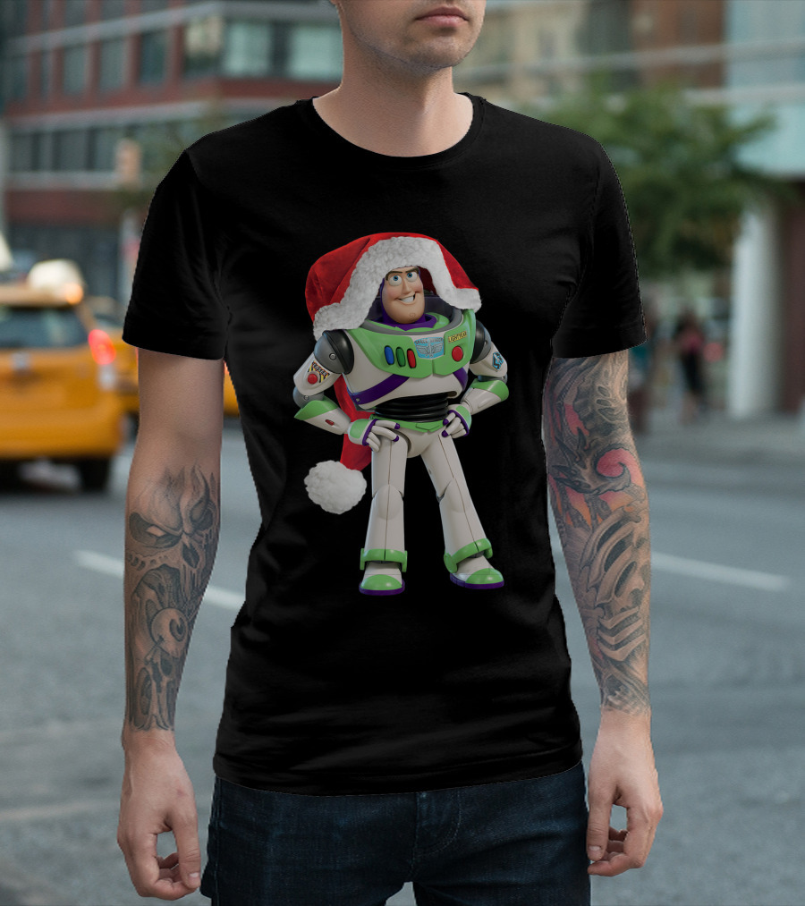 Disney Pixar Toy Story Buzz Lightyear in Santa Claus Hat Holiday T-Shirt