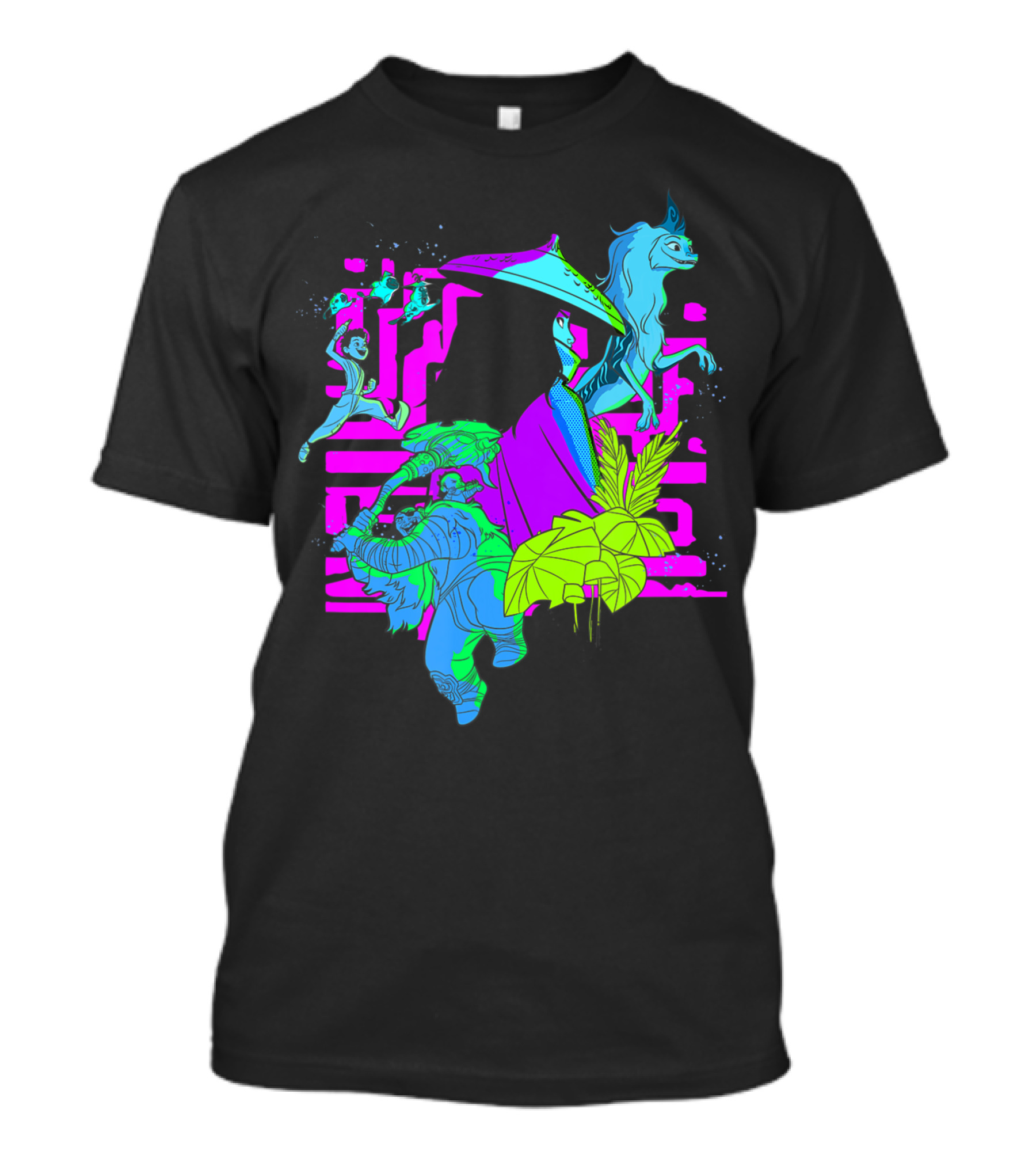 Disney Raya And The Last Dragon Vibrant Neon Characters T-Shirt