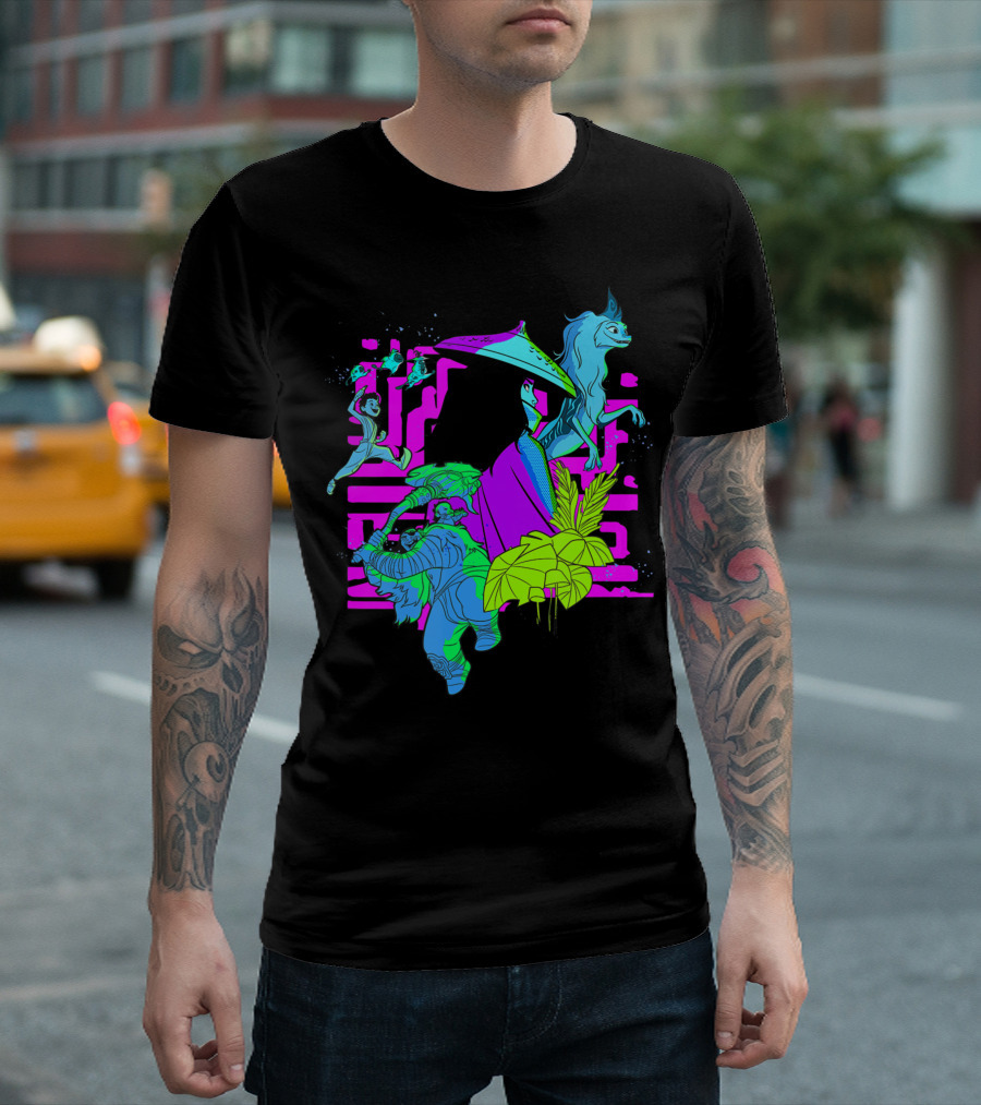 Disney Raya And The Last Dragon Vibrant Neon Characters T-Shirt