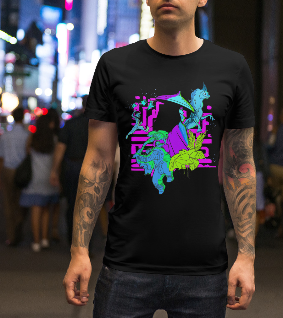 Disney Raya And The Last Dragon Vibrant Neon Characters T-Shirt