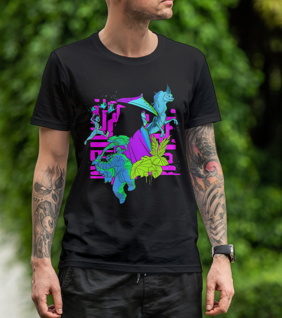 Disney Raya And The Last Dragon Vibrant Neon Characters T-Shirt