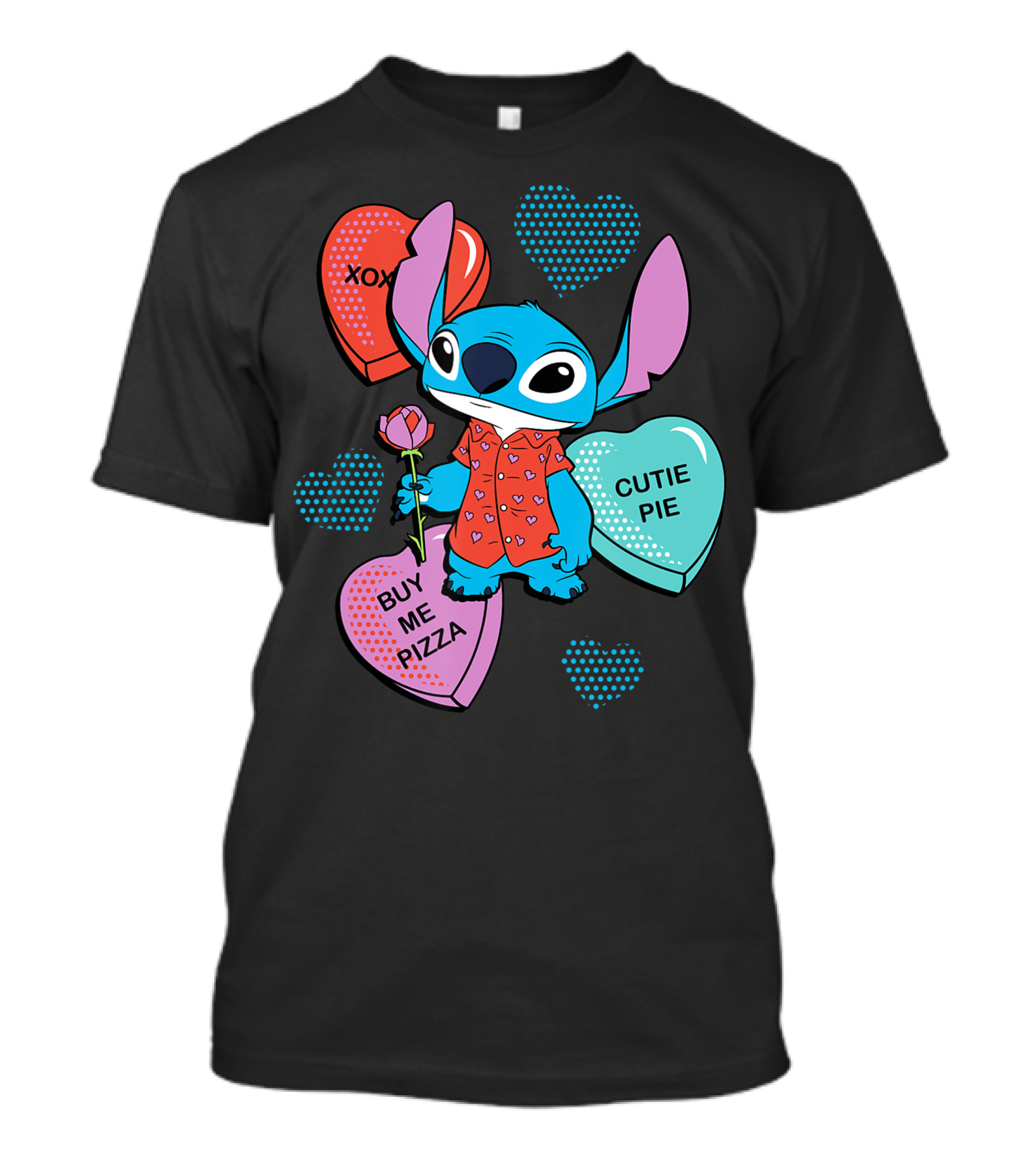 Disney Stitch XOXO Cutie Pie Buy Me Pizza Valentines Day Hearts T-Shirt