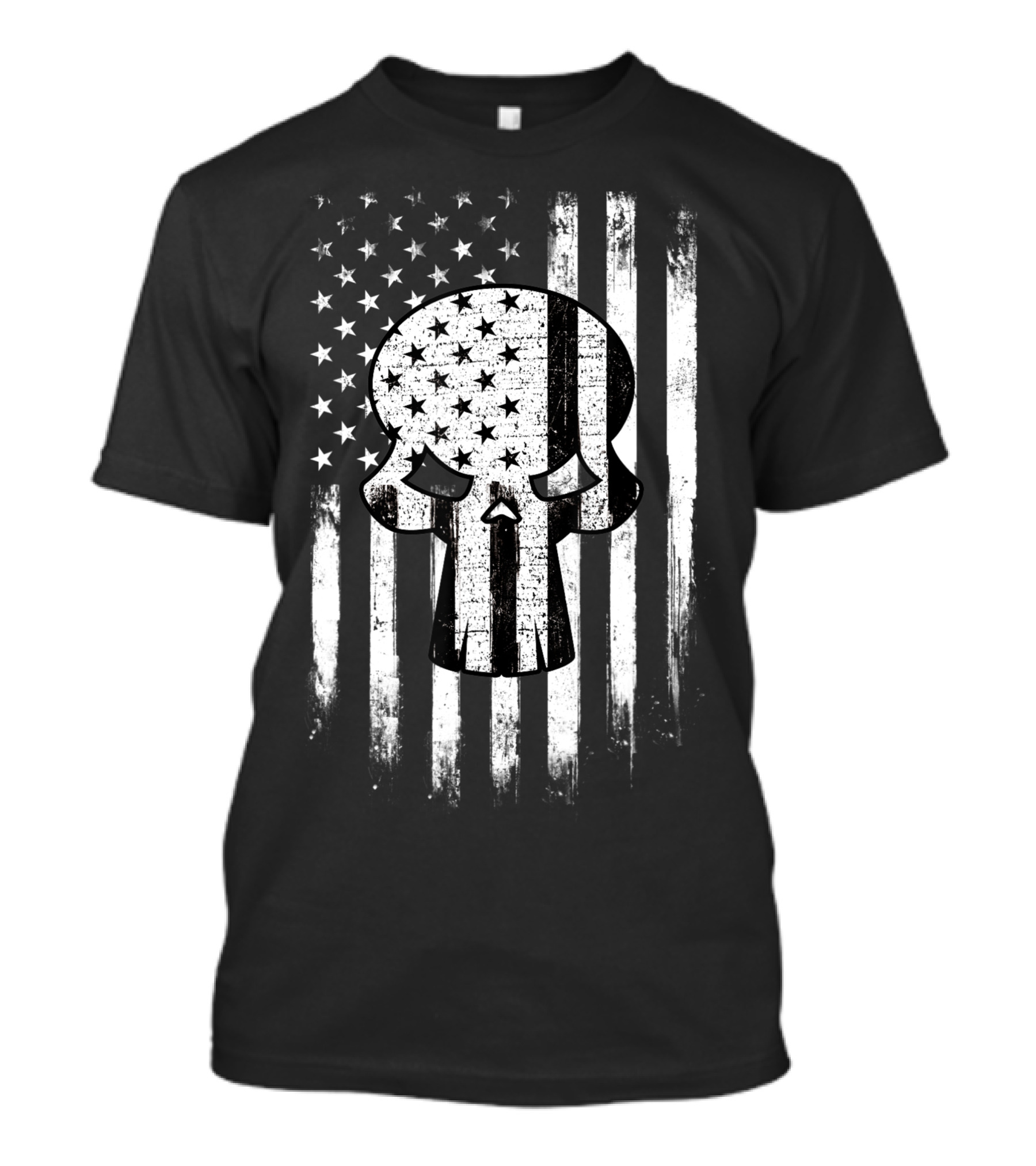 Distressed American Flag Skull Punisher Style Flag Skull T-Shirt