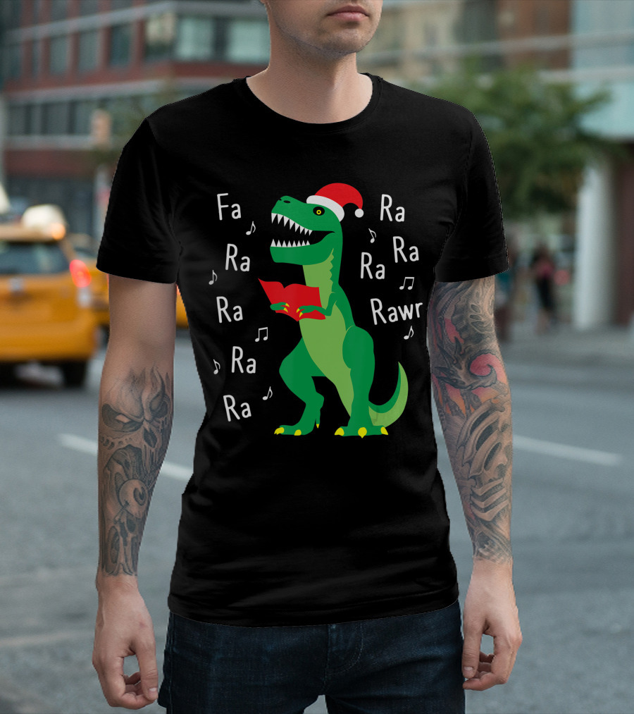 T-Rex Singing Fa Ra Ra Rawr In Santa Hat Christmas Carol T-Shirt