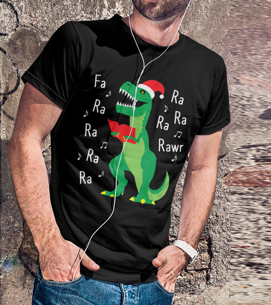 T-Rex Singing Fa Ra Ra Rawr In Santa Hat Christmas Carol T-Shirt
