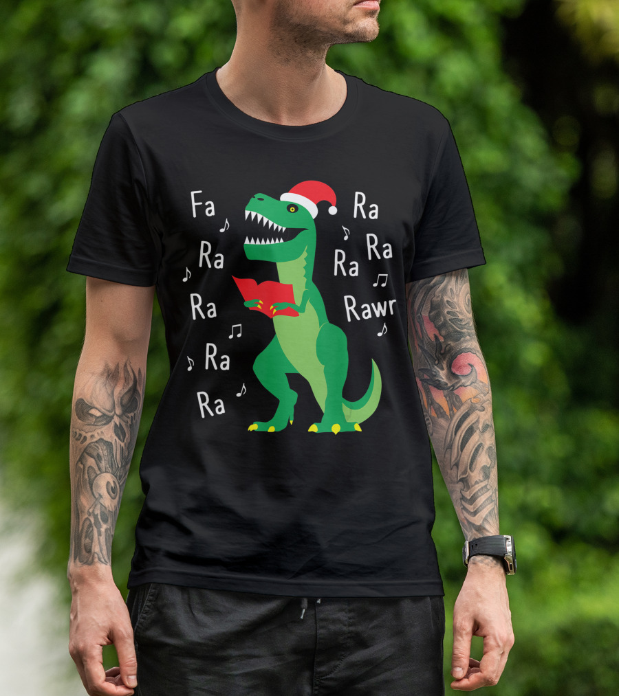 T-Rex Singing Fa Ra Ra Rawr In Santa Hat Christmas Carol T-Shirt