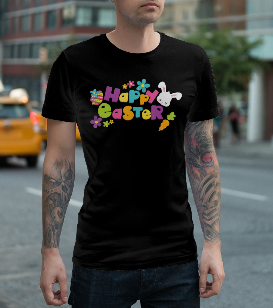 Happy Easter Bunny Rabbit Spring Flowers Egg Hunt T-Shirt