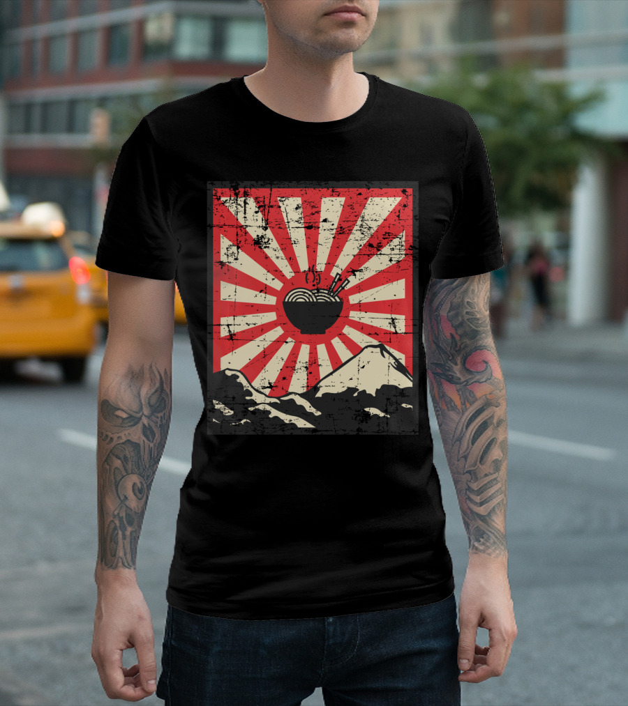 Rising Sun Japanese Anime Ramen Bowl With Mount Fuji T-Shirt