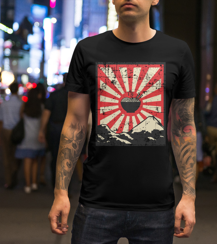 Rising Sun Japanese Anime Ramen Bowl With Mount Fuji T-Shirt