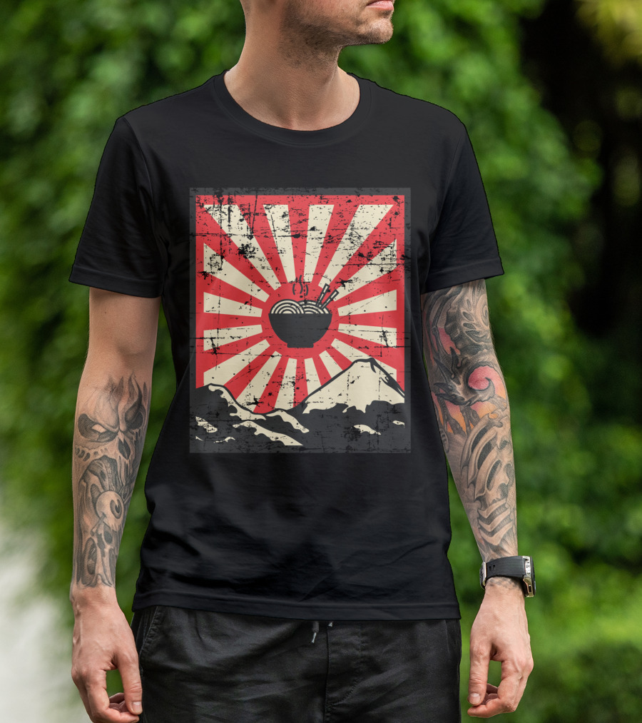 Rising Sun Japanese Anime Ramen Bowl With Mount Fuji T-Shirt