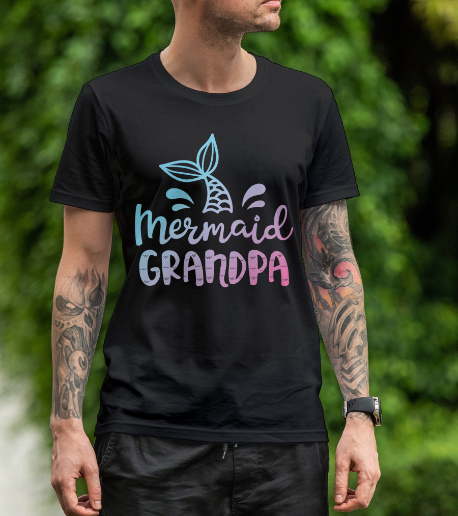 Mermaid Grandpa Family Matching Birthday Grandfather T-Shirt