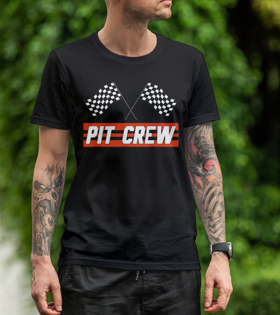 Pit Crew Checkered Flag Racing Team Party Merchandise T-Shirt