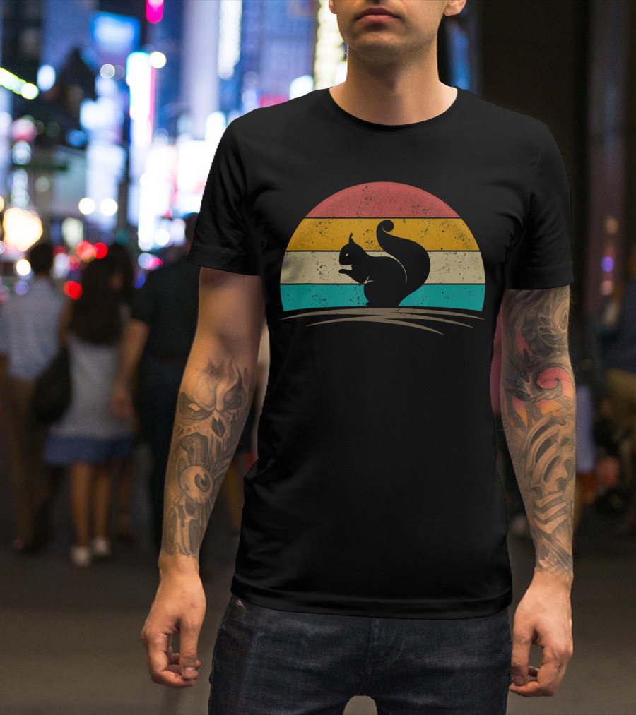 Squirrel Vintage 70S Retro Sunset T-Shirt