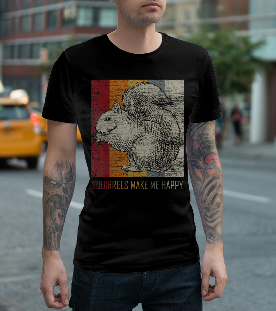 Squirrels Make Me Happy Vintage Squirrel Retro Stripes T-Shirt