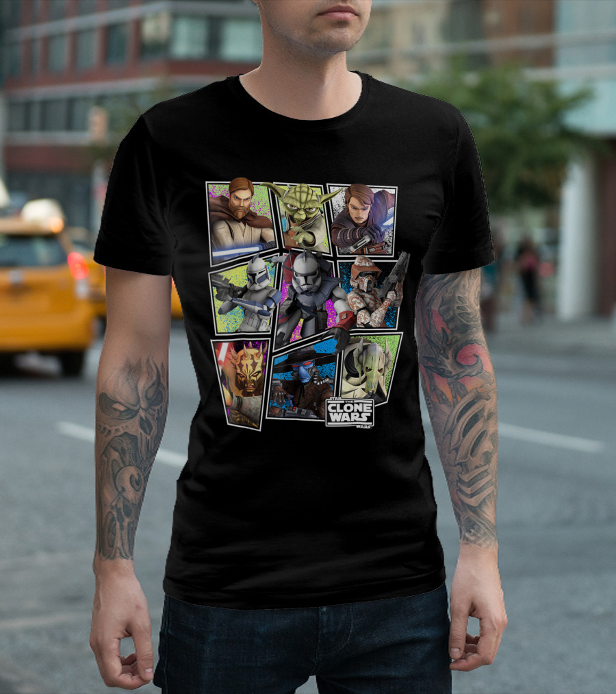 Star Wars Clone Wars Group Character Collage Featuring Jedi and Sith T-Shirt