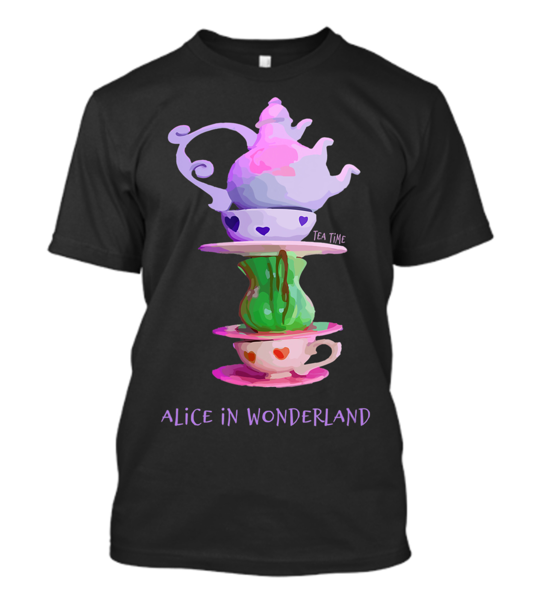 Alice In Wonderland Tea Time Teapot And Teacup Stack T-Shirt