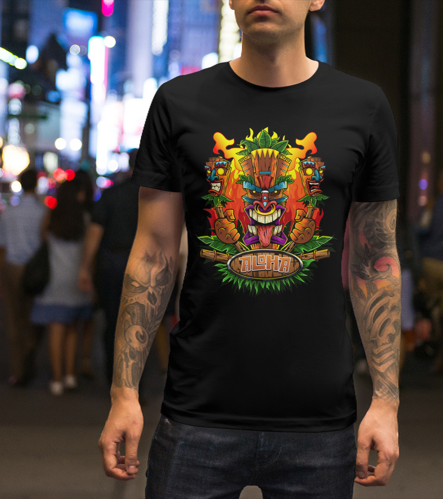 Aloha Tiki Character Hawaiian Luau Party Fire Dance T-Shirt