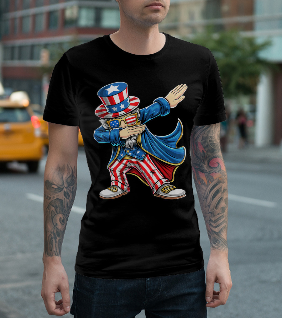 Uncle Sam Dabbing with American Flag Fourth of July Patriotic T-Shirt