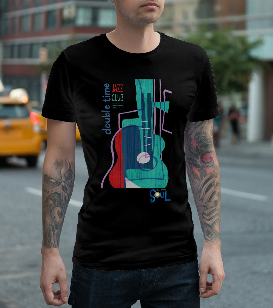 Disney Pixar Soul Double Time Jazz Club Colorful Abstract Guitar T-Shirt