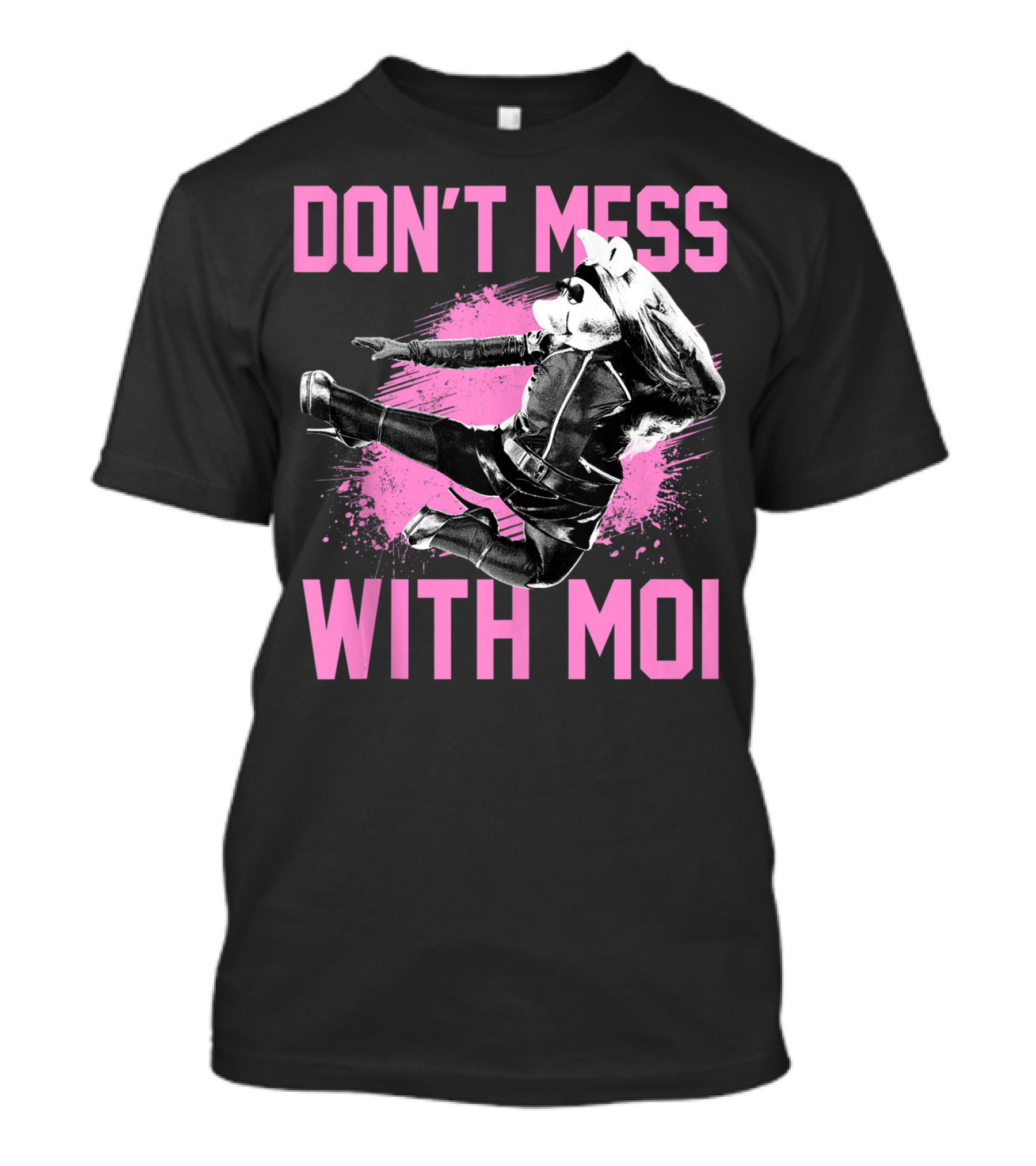 Disney The Muppets Miss Piggy Don't Mess With Moi Splattered Pink Background Black T-Shirt