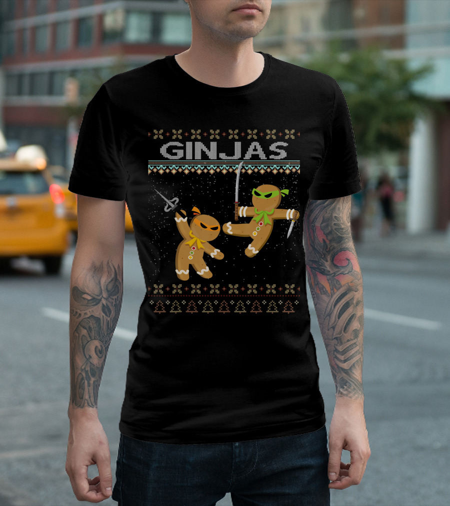 Ginjas Gingerbread Ninjas Christmas Sweater Pattern Holiday T-Shirt