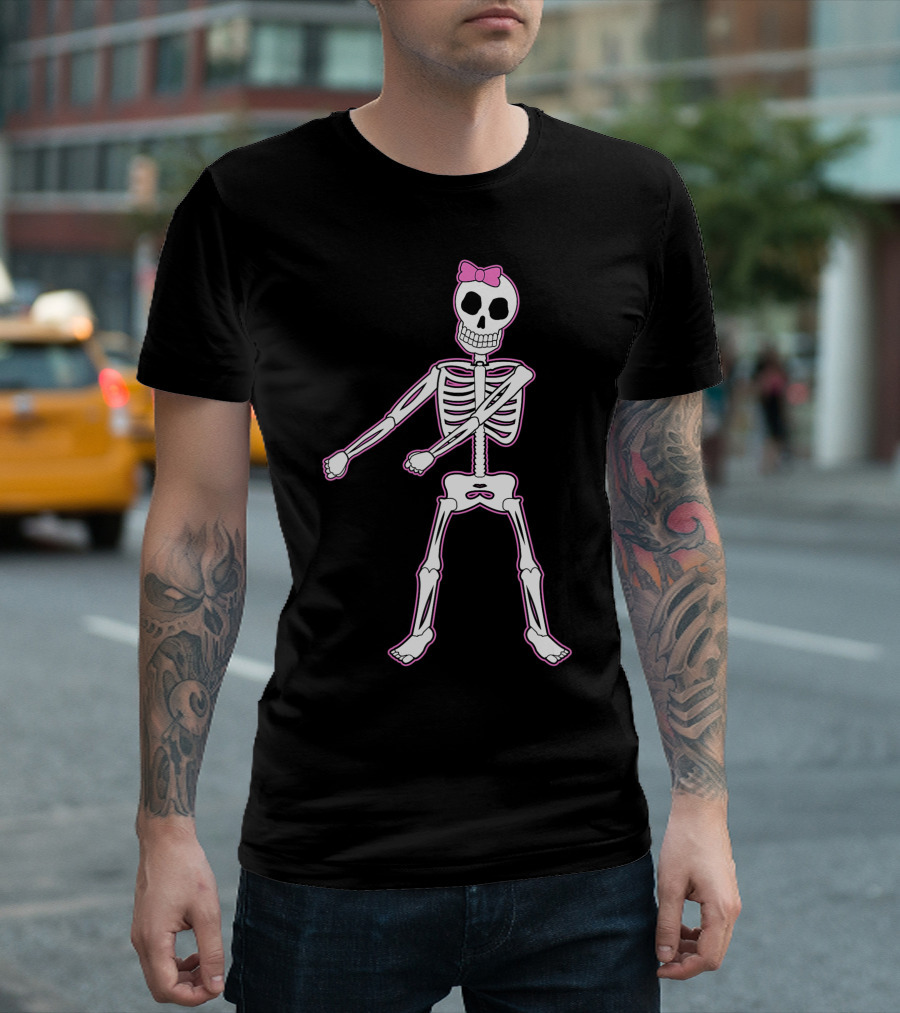 Halloween Pink Hair Bow Skeleton Floss Dancer Girls T-Shirt