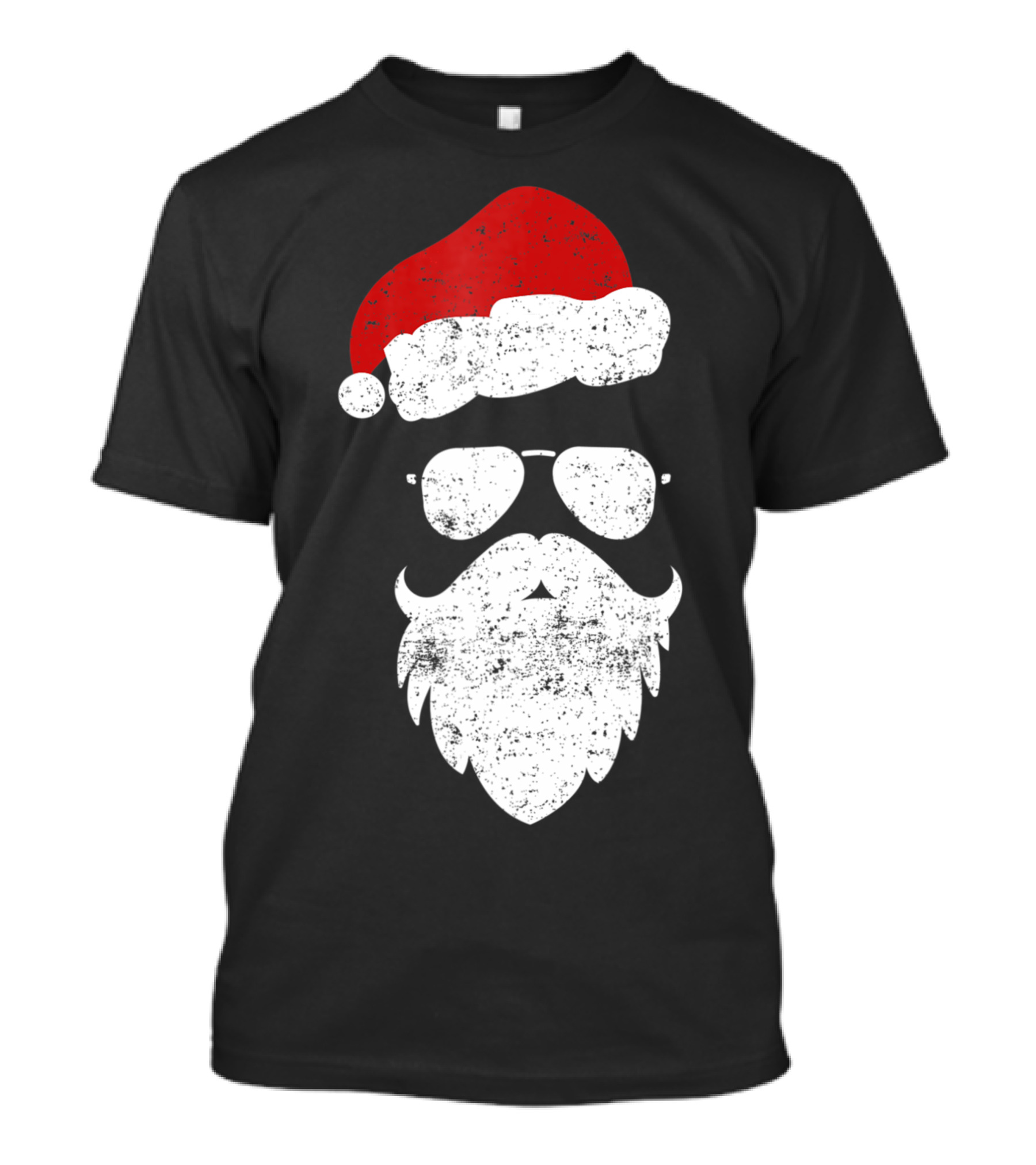 Hipster Santa Beard With Aviator Sunglasses And Christmas Hat T-Shirt