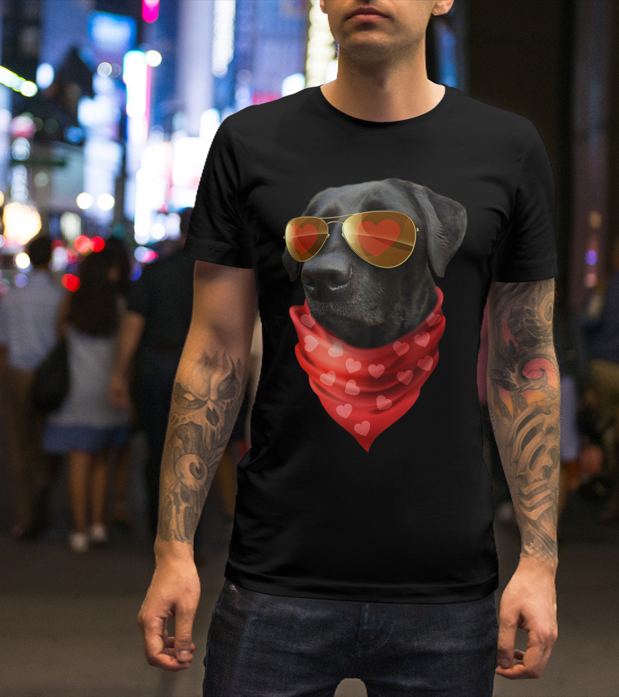 Labrador Valentines Day Heart Dog With Sunglasses And Scarf T-Shirt