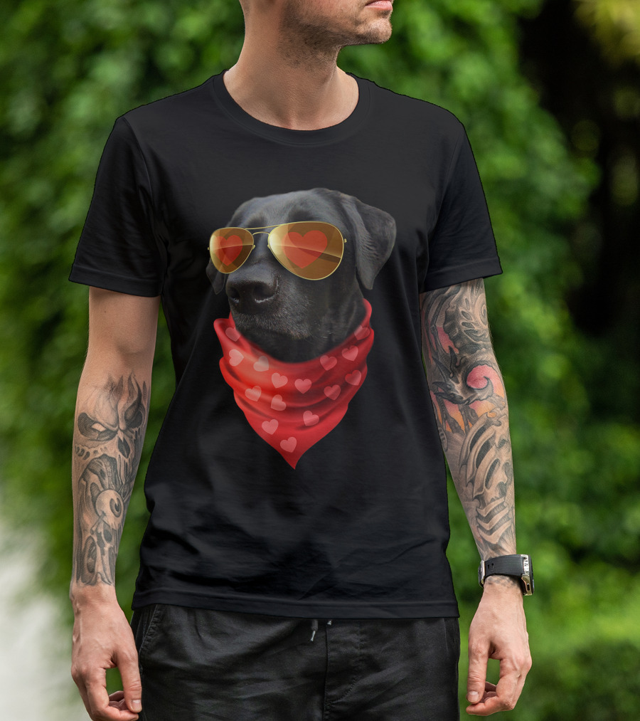 Labrador Valentines Day Heart Dog With Sunglasses And Scarf T-Shirt