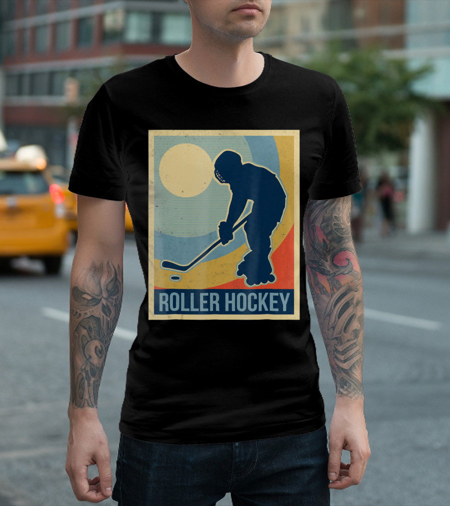 Retro Roller Hockey Vintage Silhouette Player T-Shirt