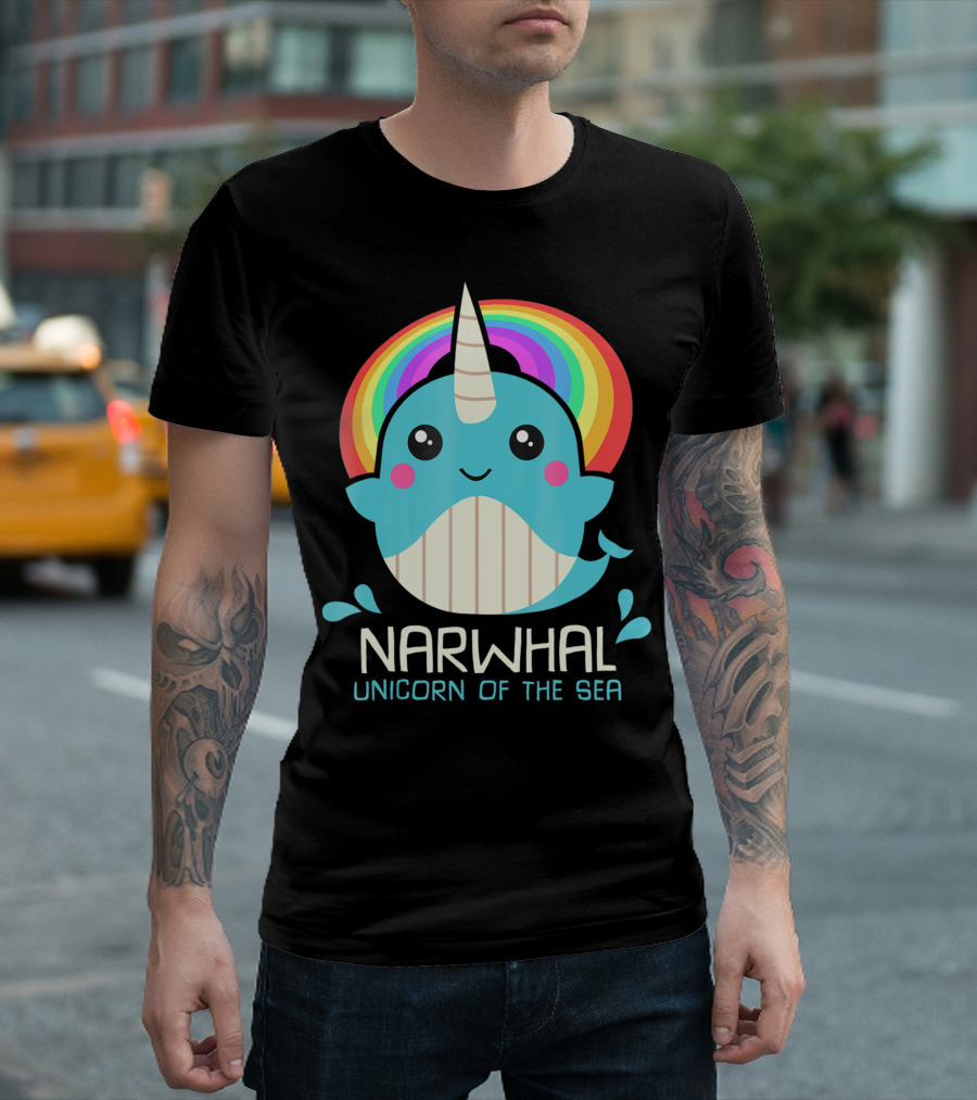 Narwhal Unicorn Of The Sea Kawaii Magic Whale Rainbow T-Shirt