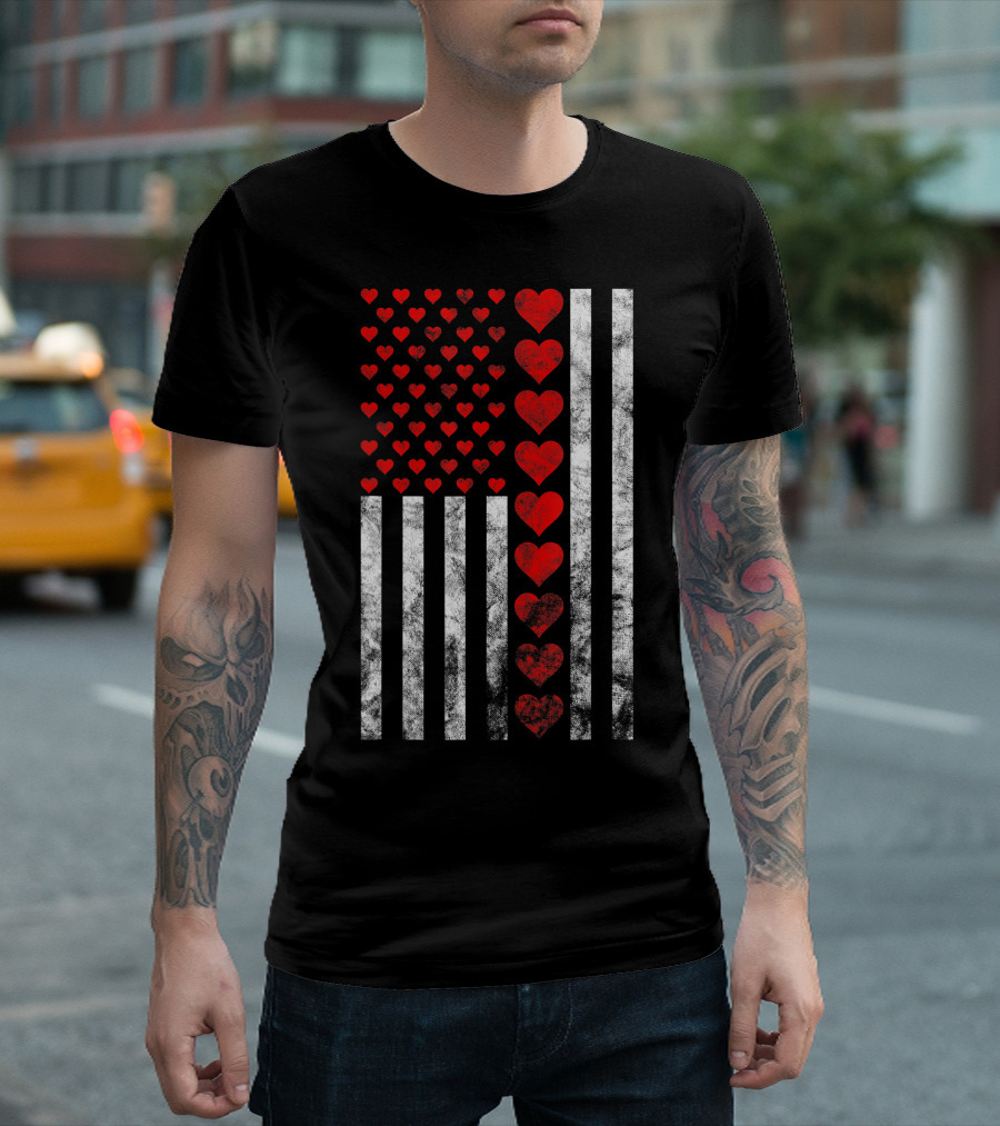 Valentines Day Hearts American Flag Design With Lots Of Hearts T-Shirt