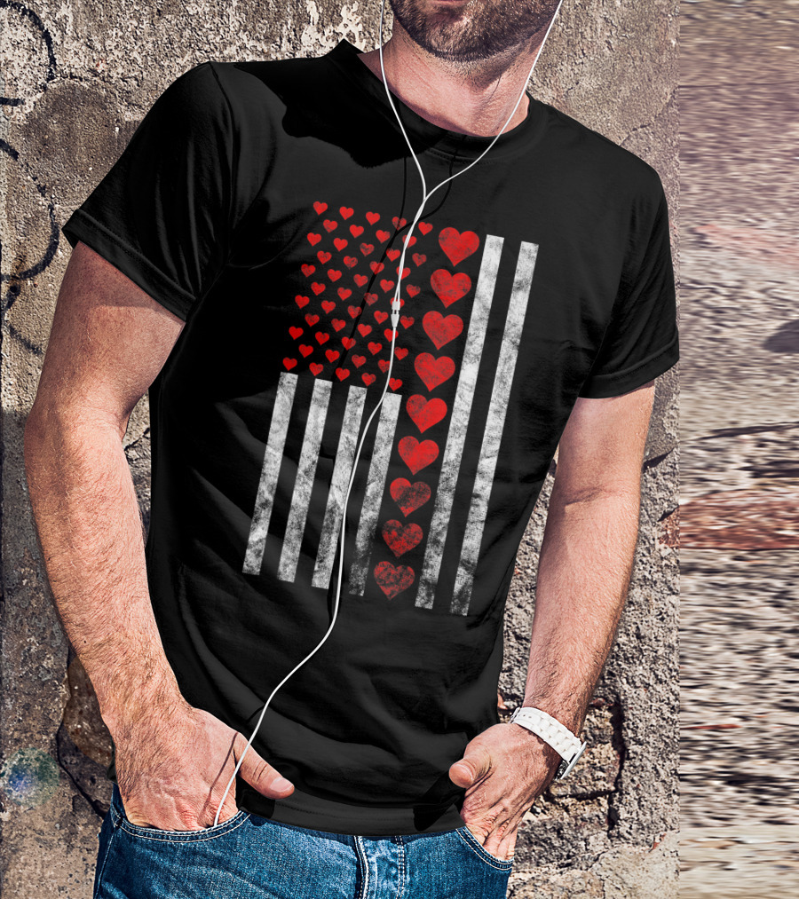 Valentines Day Hearts American Flag Design With Lots Of Hearts T-Shirt